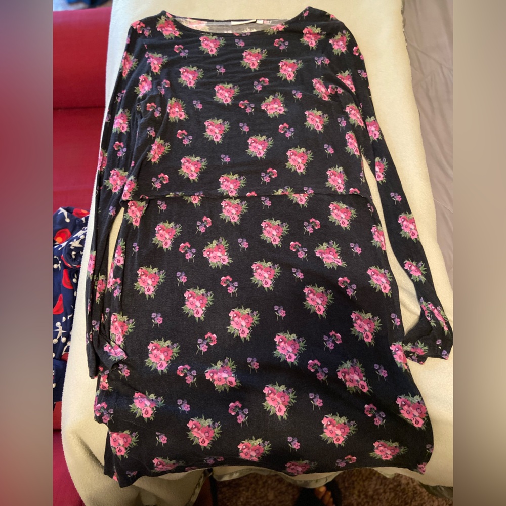 Floral Black Dress with Pink Accents